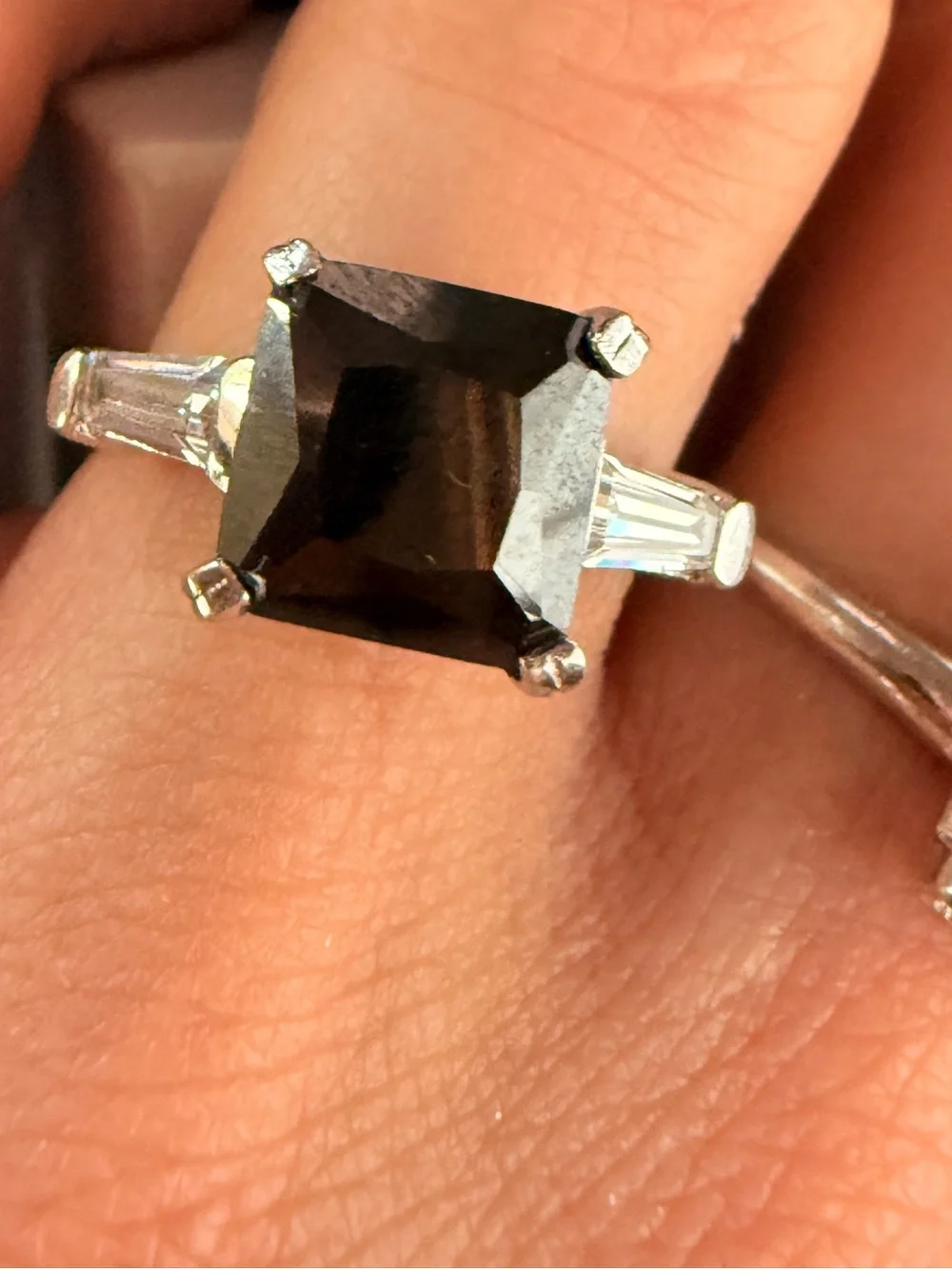 VINTAGE 1980s ART DECO STERLING SILVER HEMATITE RING SZ7